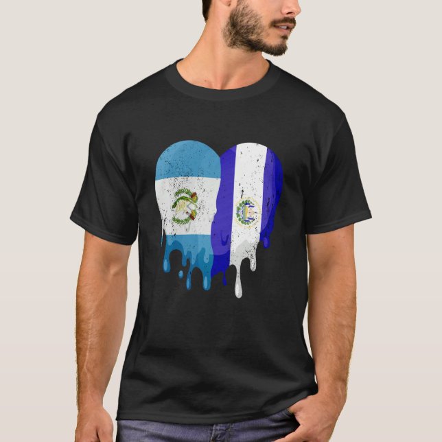 Camiseta Guatemala El Salvador Bandeira Coração Crescido Pa (Frente)