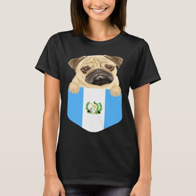 Camiseta Guatemala Flag Pug Dog In Pocket (Frente)