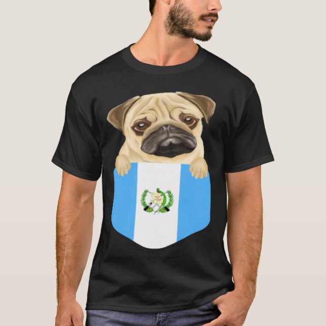 Camiseta Guatemala Flag Pug Dog In Pocket (Frente)