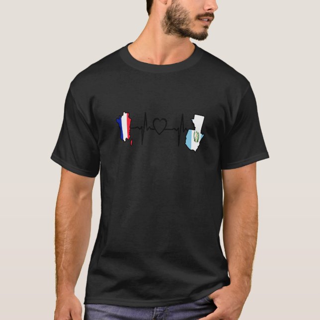 Camiseta Guatemala France Flag Guatemalan French Heartbeat (Frente)