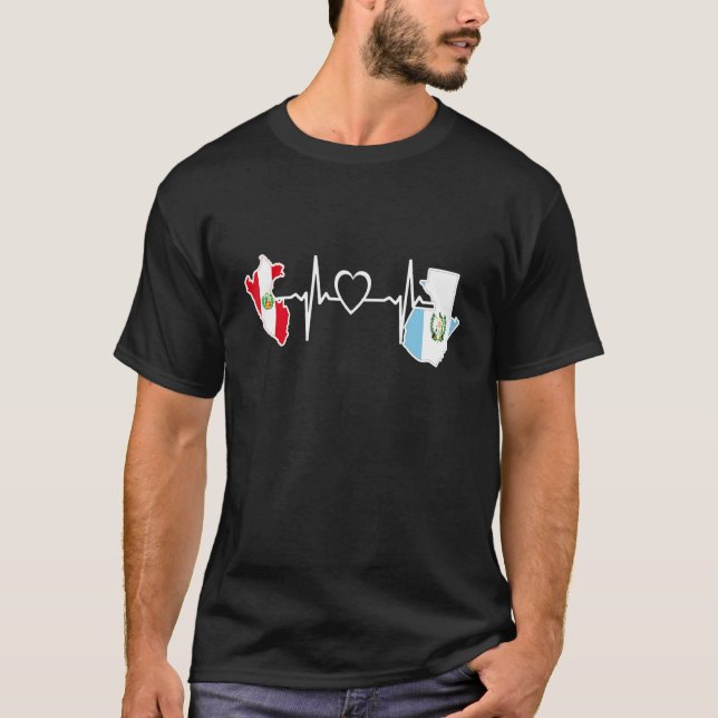 Camiseta Guatemala Peru Flag Guatemalan Peruvian Heartbeat (Frente)