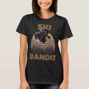 Camiseta Guaxinim Bandido de Esqui Retro Pôr do Sol Esquian