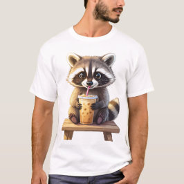Camiseta Guaxinim Bebendo Café Gelado