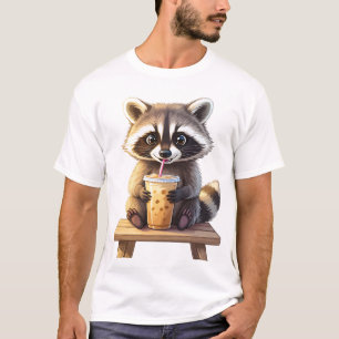 Camiseta Guaxinim Bebendo Café Gelado