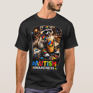 Camiseta Guaxinim bebendo café gelado conscientização do au