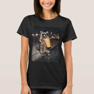 Camiseta Guaxinim bebendo café gelado engraçado para homens