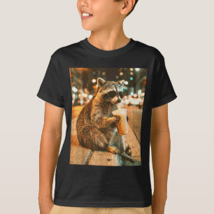 Camiseta Guaxinim bebendo café gelado estilo vintage