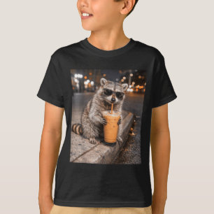 Camiseta Guaxinim bebendo café gelado meme animal engraçado