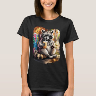 Camiseta Guaxinim bebendo café gelado meme engraçado de ani