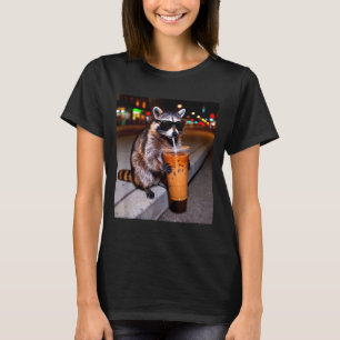 Camiseta Guaxinim bebendo café gelado meme engraçado de ani