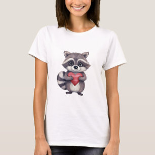 Camiseta guaxinim colorido agudo com coração