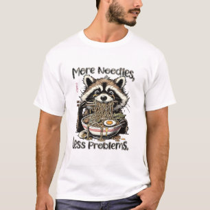 Camiseta Guaxinim comendo ramen, mais macarrão menos proble
