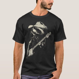 Camiseta Guaxinim Cowboy Angustiado Engraçado Tocando O