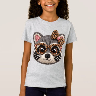 Camiseta Guaxinim de Crochê Falso com Laço Coquete de Estam