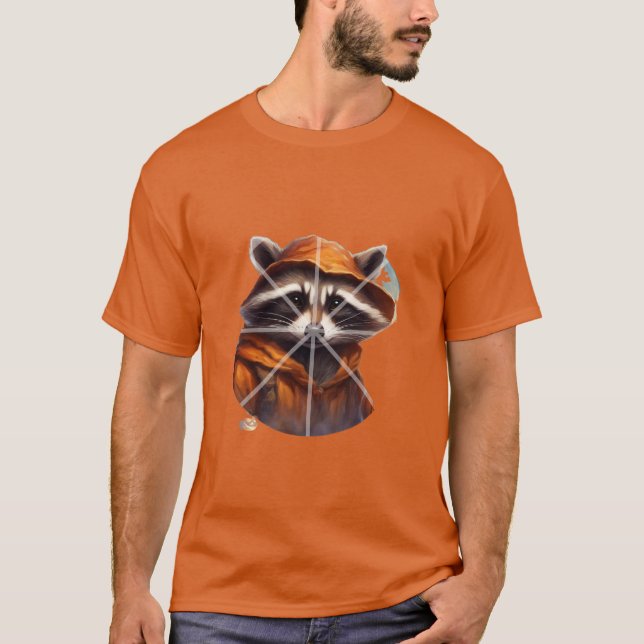 Camiseta Guaxinim de Halloween com Capuz Laranja  (Frente)
