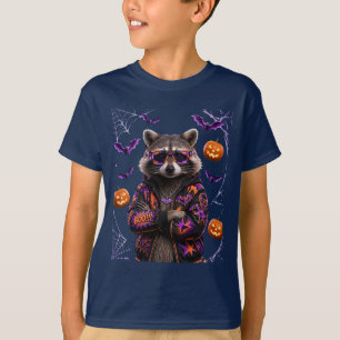 Camiseta Guaxinim de Halloween Neon: Arrogância à Meia-Noit