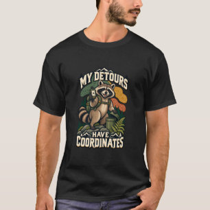 Camiseta Guaxinim do Geocaching Meus Desvios Têm Coordenada