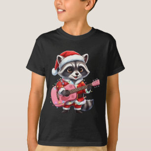 Camiseta Guaxinim do Natal Santa tocando violão rosa