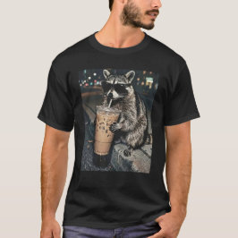 Camiseta Guaxinim Engraçado Bebendo Café Gelado