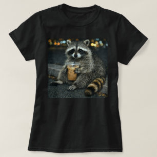 Camiseta Guaxinim Engraçado Bebendo Café Gelado — Animal Fo