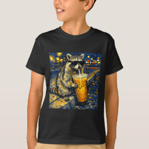 Camiseta Guaxinim engraçado bebendo café gelado meme animal