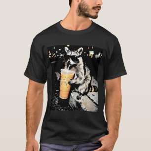 Camiseta Guaxinim engraçado bebendo café gelado meme animal