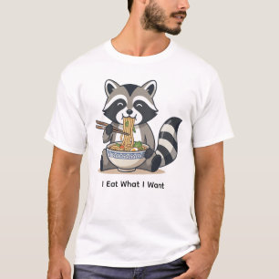 Camiseta Guaxinim Engraçado Comendo Ramen "Eu Como O Que Eu