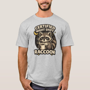 Camiseta Guaxinim Engraçado do Turno da Noite Certificado A
