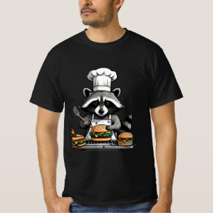 Camiseta Guaxinim engraçado fazendo hambúrgueres na churras