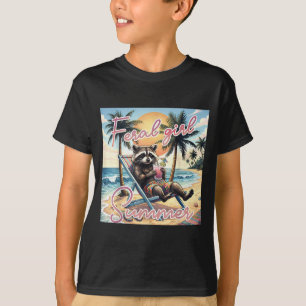 Camiseta Guaxinim Engraçado Garota Feral Vibrações de Verão
