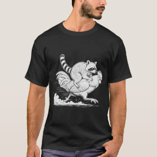 Camiseta Guaxinim Engraçado Montando um Galo Animais de Faz