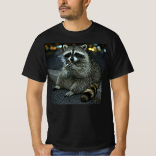 Camiseta Guaxinim Estúpido Engraçado e Legal Fumando Cigarr