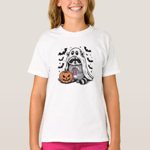 Camiseta Guaxinim Fantasma Bebendo Café