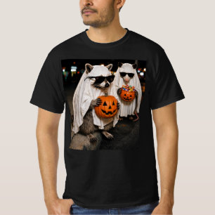 Camiseta Guaxinim Fantasma do Halloween Segurando Abóbora A