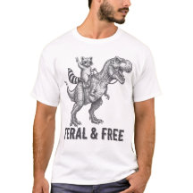 Guaxinim Feral e Livre Montando um T-Rex Engraçado