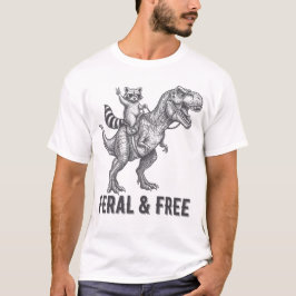 Camiseta Guaxinim Feral e Livre Montando um T-Rex Engraçado