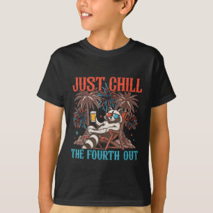 Camiseta Guaxinim Fofo 4 De Julho Patriótico Apenas Relaxa 