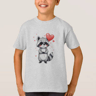 Camiseta Guaxinim Fofo com Balões em Forma de Coração
