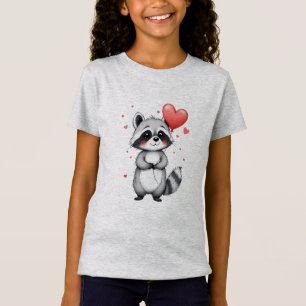 Camiseta Guaxinim Fofo com Balões em Forma de Coração