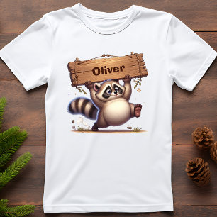 Camiseta Guaxinim Fofo com Placa de Nome Personalizável
