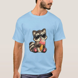 Camiseta Guaxinim Fofo Com Sorvete E Óculos De Sol
