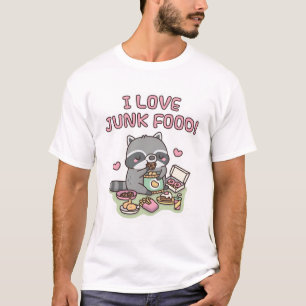 Camiseta Guaxinim Fofo e Gorducho Eu Amo Comida de Lanche D