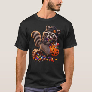 Camiseta Guaxinim Fofo Roubando Doces de Halloween – Hall E