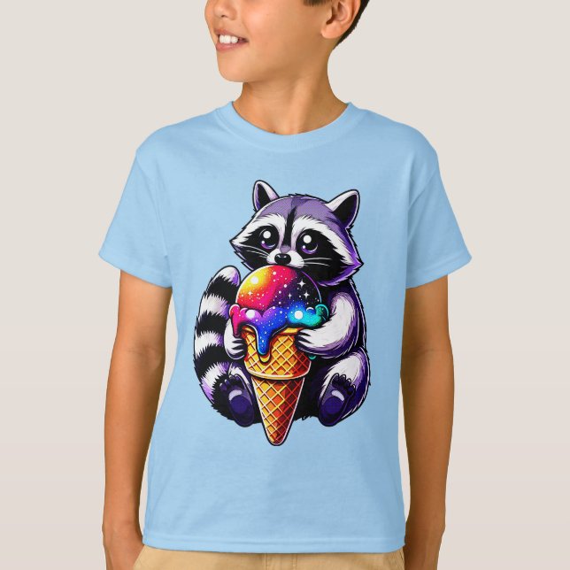 Camiseta Guaxinim Gelado Comendo Um Cone Espacial (Frente)