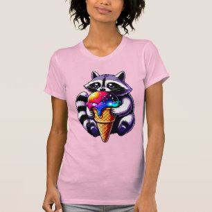 Camiseta Guaxinim Gelado Comendo Um Cone Espacial