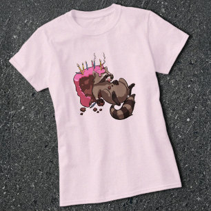 Camiseta Guaxinim Guloso Cheio de Bolo de Aniversário Carto