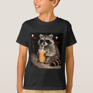 Camiseta Guaxinim legal bebendo café gelado meme engraçado