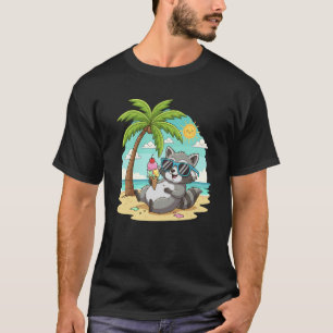 Camiseta Guaxinim Legal com Sorvete na Praia Tropical