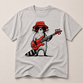 Camiseta Guaxinim Legal Tocando Guitarra Baixo Vermelha