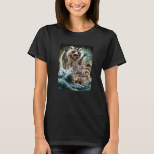 Camiseta Guaxinim Monstro Como Kraken Ataca Um Navio De Gue